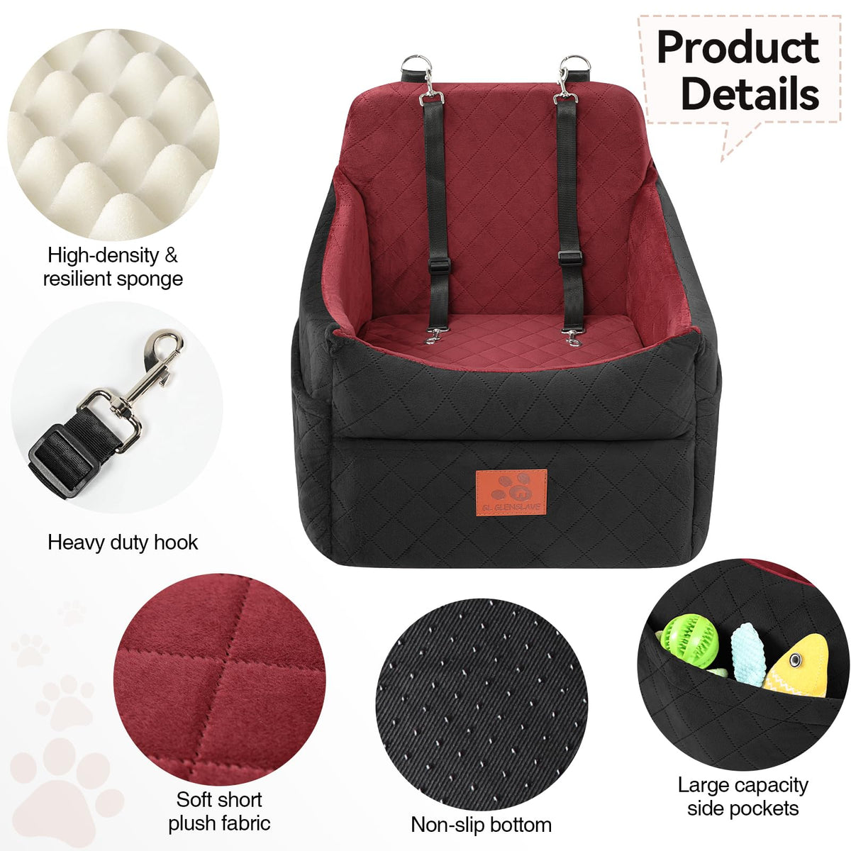Dog Car Seat for Small (Black/Red)