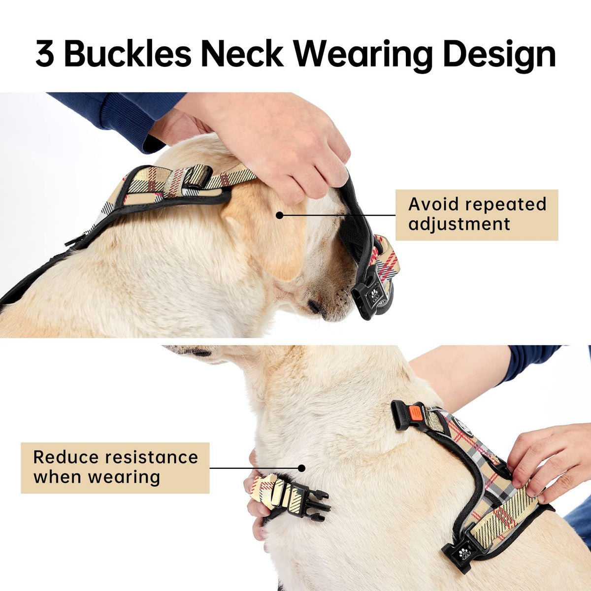 No Pull Dog Harness for Large Dogs (Checkered Beige / X-Large)