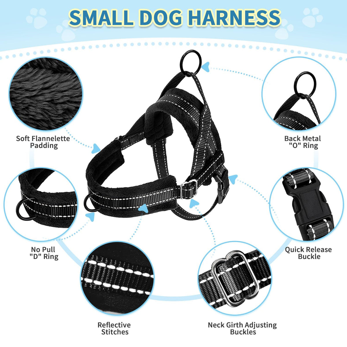 No Pull Small Dog Harness and Leash Set with Front Clip (Medium / Black)