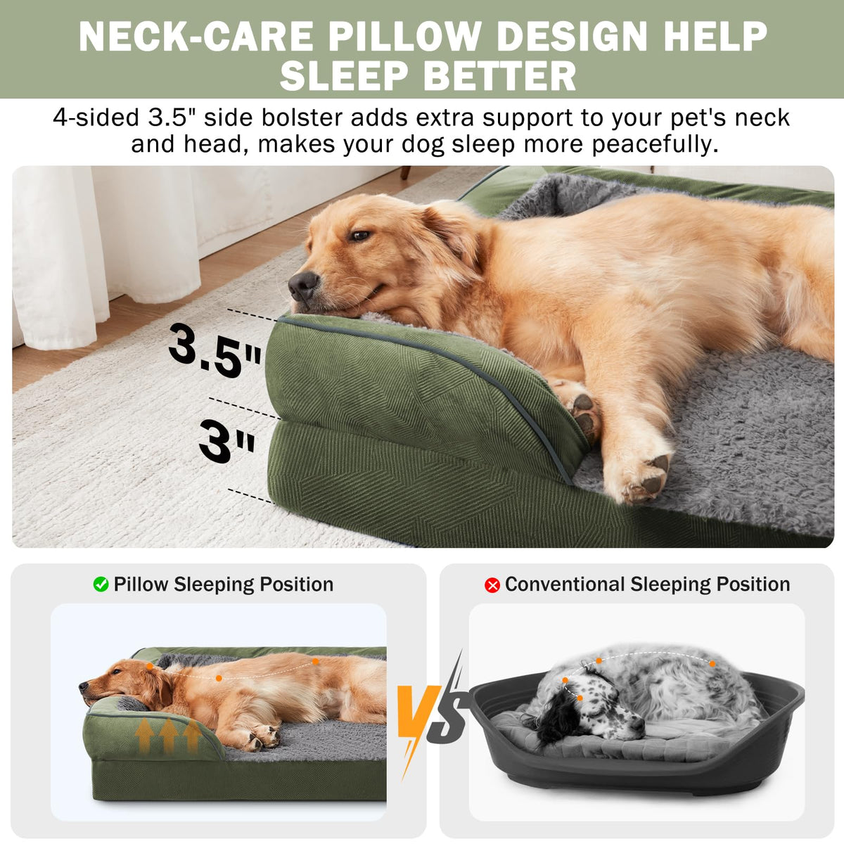 Orthopedic Extra Large Dog Bed (Green / XXL (48"x 35"x 7.5"))