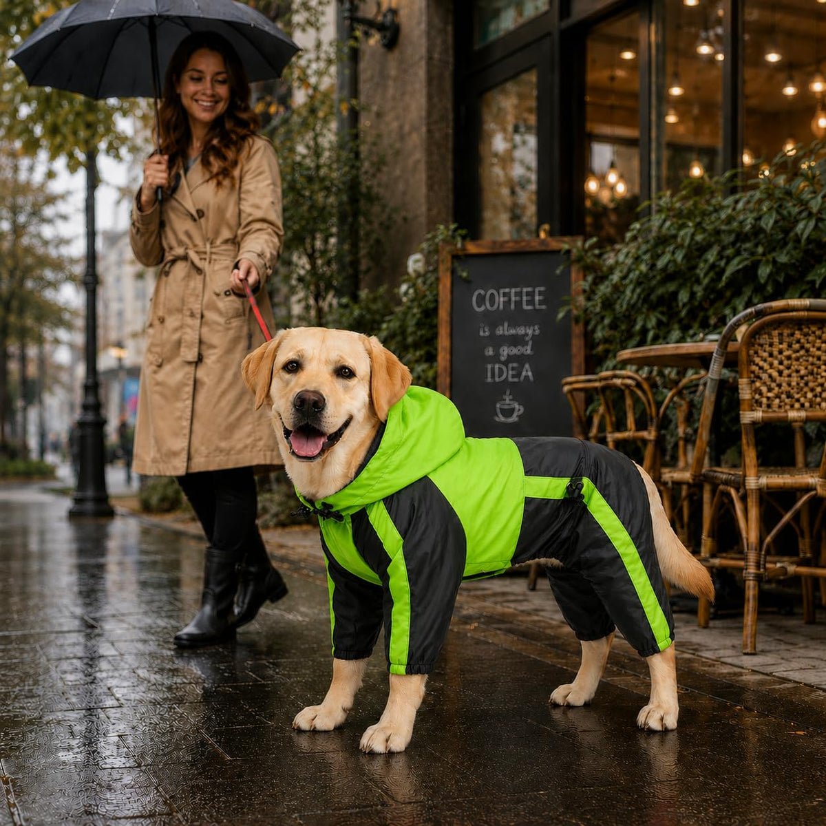 Pet Apparel Large Dog Clothing Raincoat Pet Clothes Rain Coat For Big Large Dogs Red Green Waterproof (L-XS (Medium Dog ~20lbs) / Green)