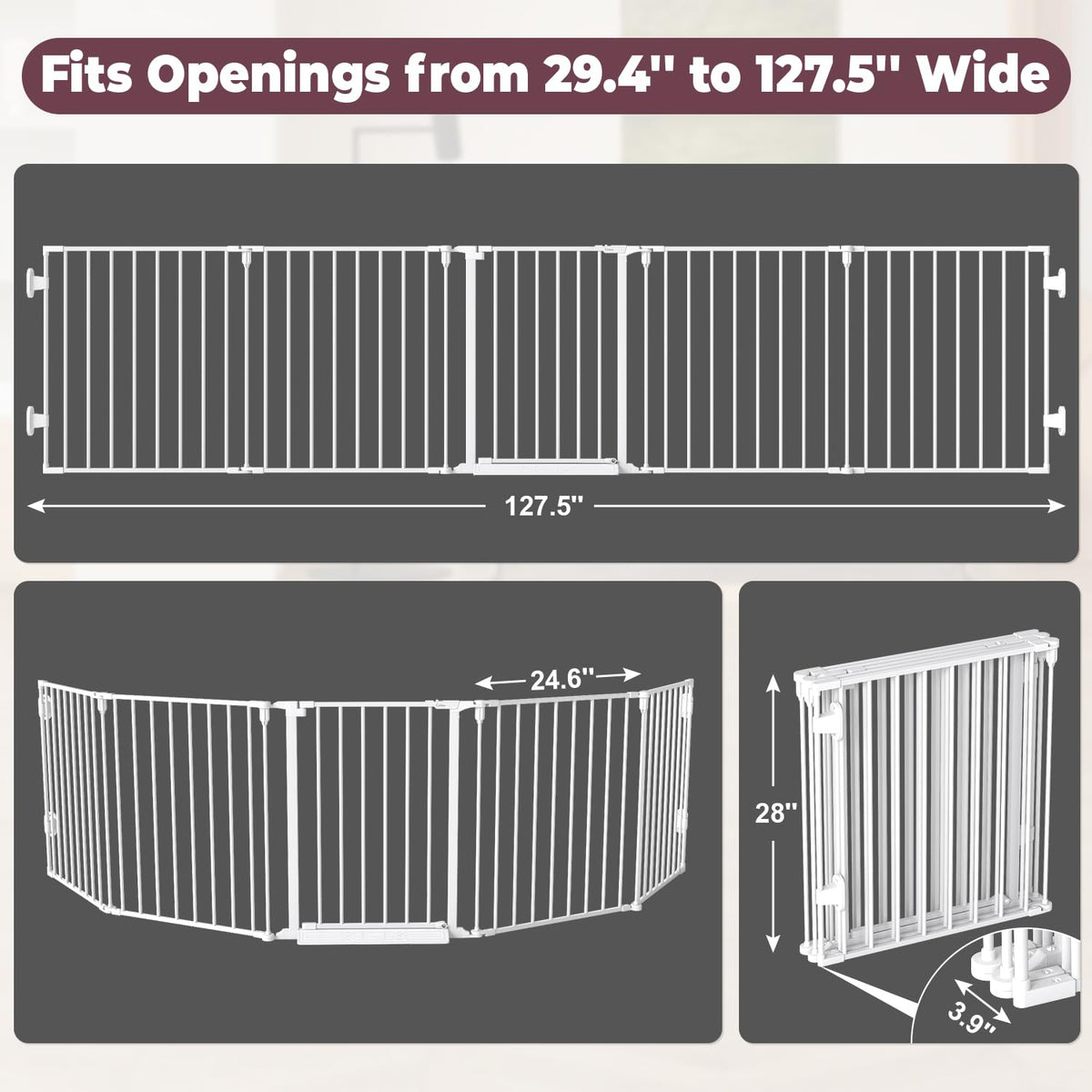 127.5" Wide Configurable Baby Gate for Fireplace Christmas Tree (White / 127.5" Wide)