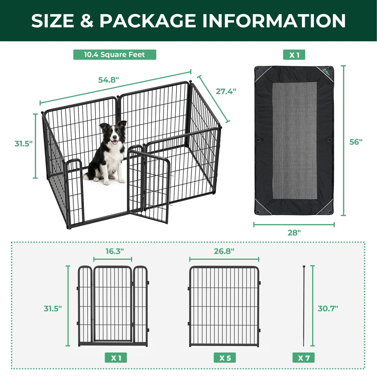 Homeplus Indoor Dog Playpen with Mesh Top Cover (Black / 32"H)