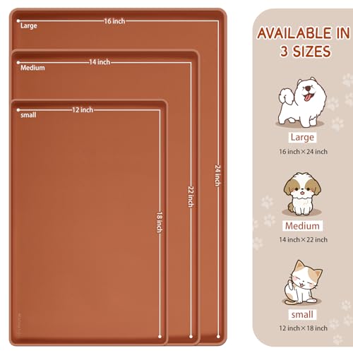 Silicone Cat & Dog Food Mat for Floors Waterproof (Brown / 24''×16'')