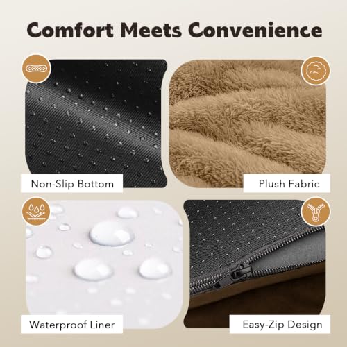 Orthopedic Comfy Washable Dog Bed with Bolster for Medium Small Dogs (28.0"L x 21.0"W x 6"Th / Brown)