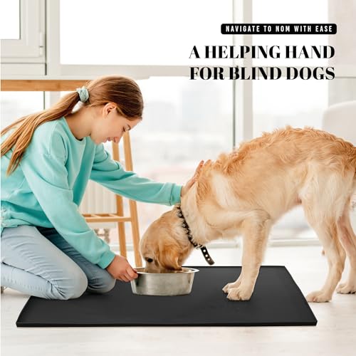 Waterproof Silicone Dog Food Mat for Sloppy Drinkers (Black / 32" x 24")