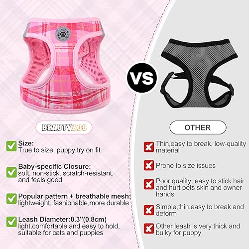 Small Dog Harness and Leash Set (XX-Small(Chest Girth 11.5"-13") / Light Pink)