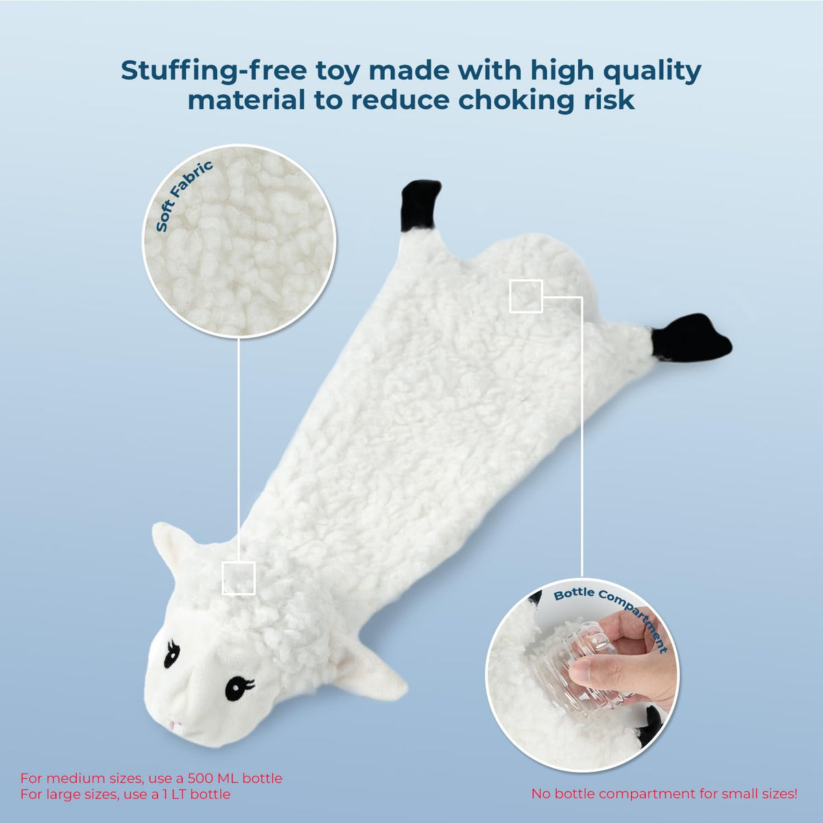 2-in-1 Stuffless Squeaky Dog Toy - Sheep, Large (Grey/Sheep / Large)