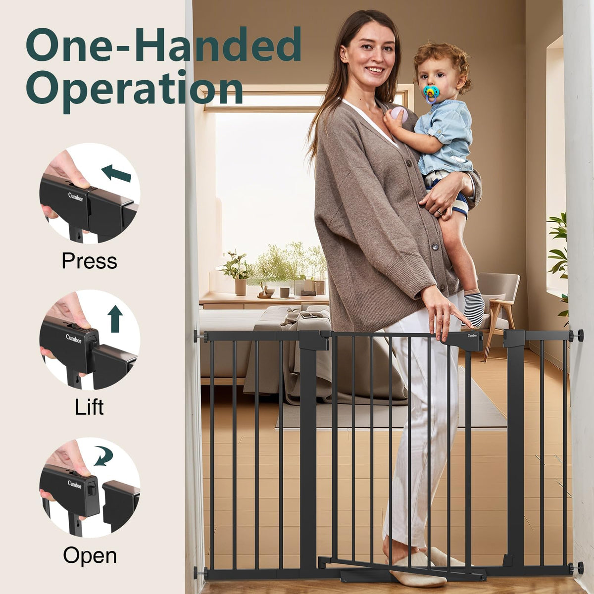 30 48 in Baby Gate for Stairs (Black / 30-48"W x 30.5"H)