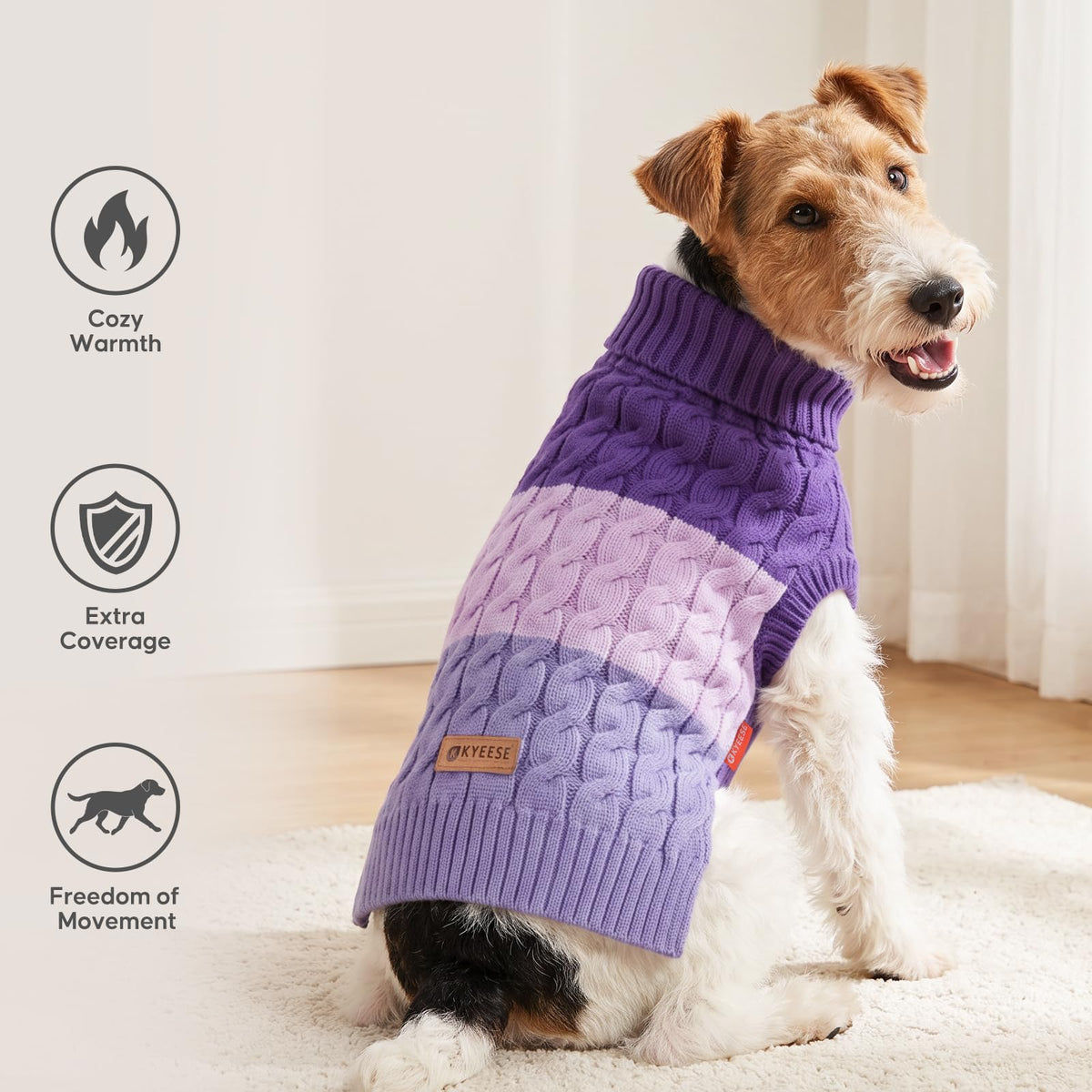 Turtleneck Dog Sweater for Small Dogs Color Block Thermal Knit (Small / Purple)