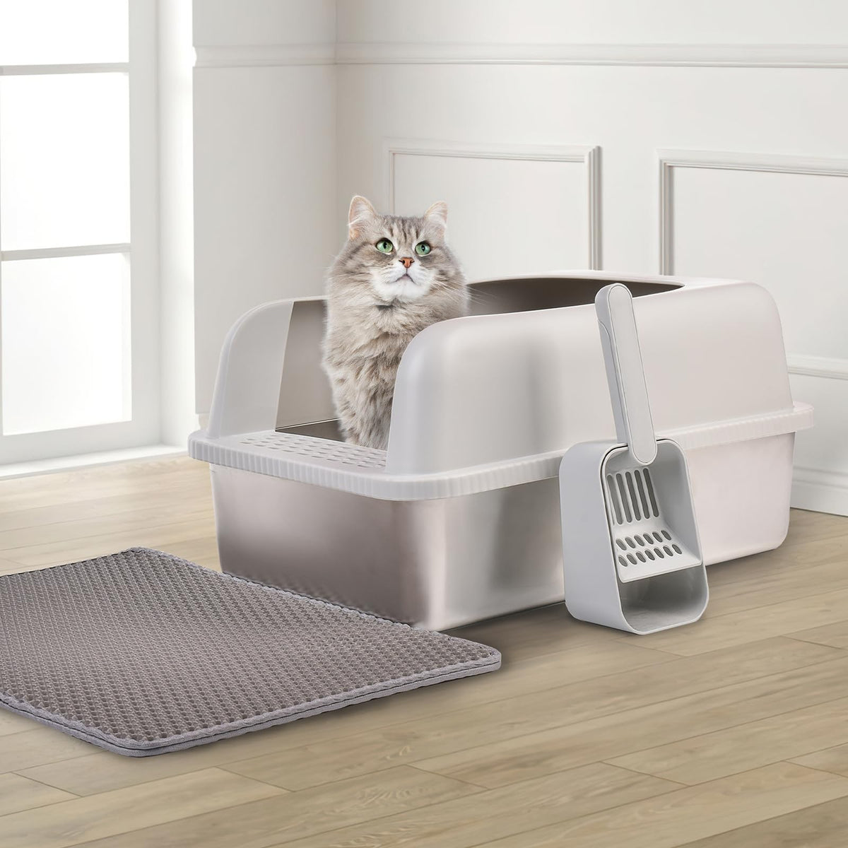 2 Pack Stainless Steel Cat Litter Box with Lid (M-2PCS)
