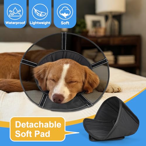 Dog Cone Collar Soft to Stop Licking Surgery Recovery Alternative (Matte Black / L(Depth: 9.8in, Girth: 13.9-17.3in))