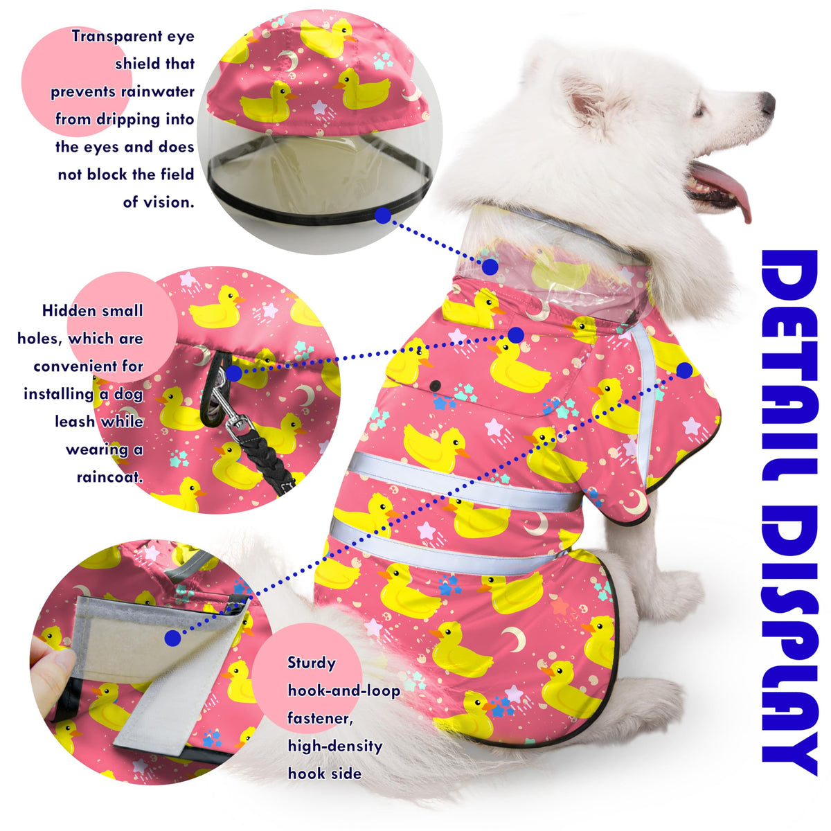 Dog Raincoat Adjustable Rain Jacket with Hooded Double Layer for Large Medium Small Dogs Puppies (Duck Pink / Medium)