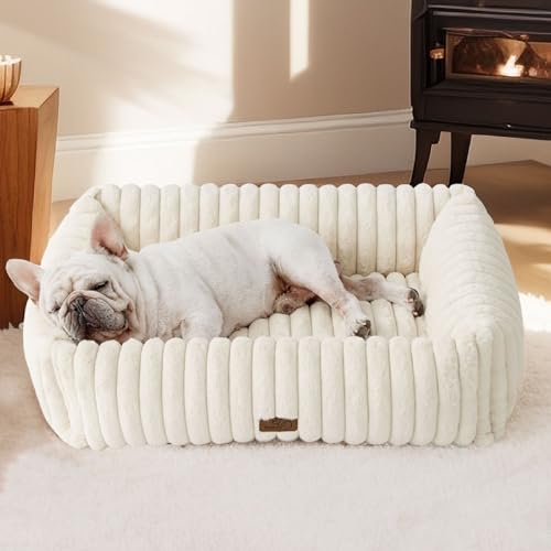 ComfyFleece® Cute Dog Bed Medium Large Size Dog Washable (30.0"L x 24.0"W x 8.0"Th / Cream)
