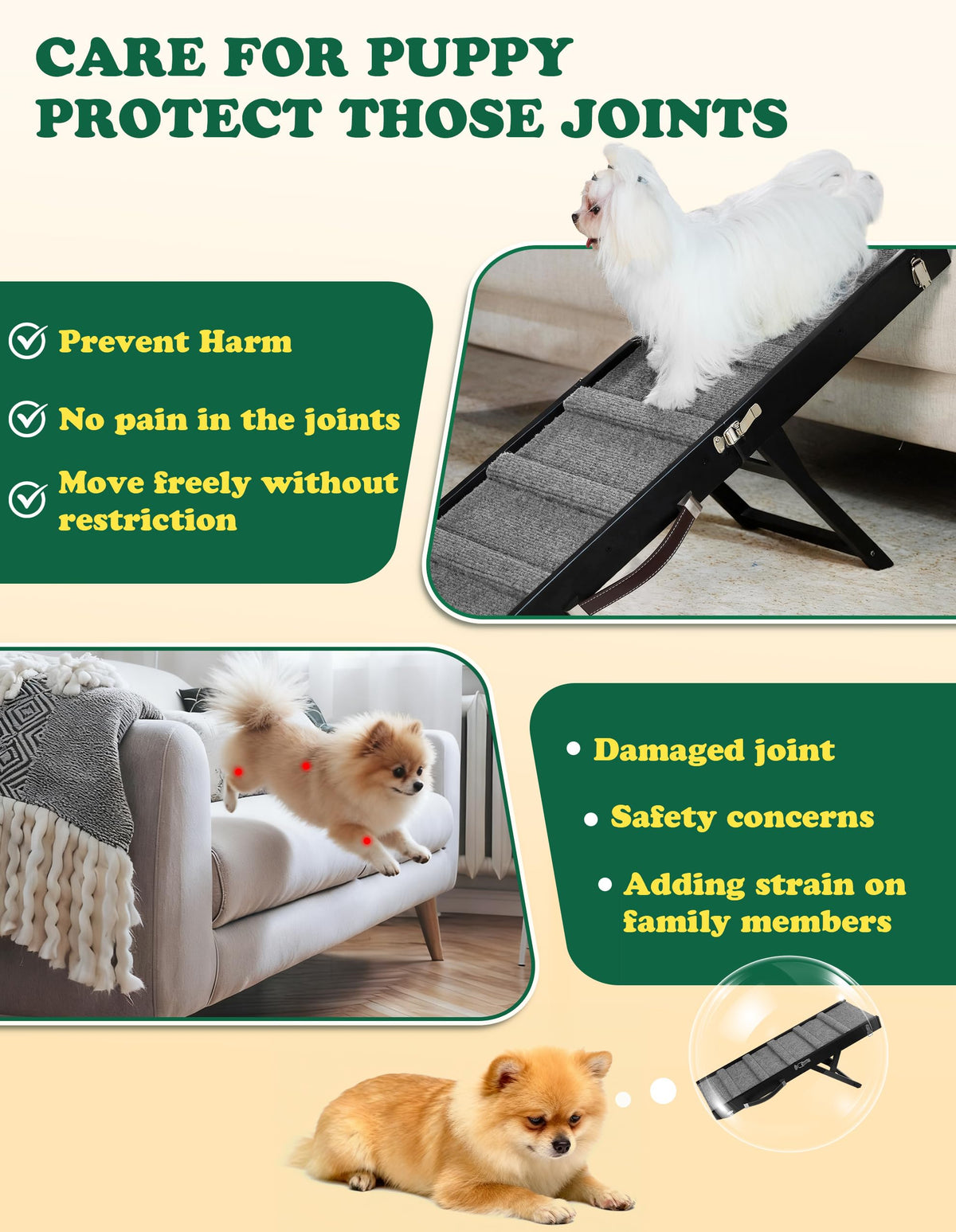 Dog Ramp for Small Dogs Foldable Pet Ramp for Couch Sofa (Black / Up to 30 lbs)
