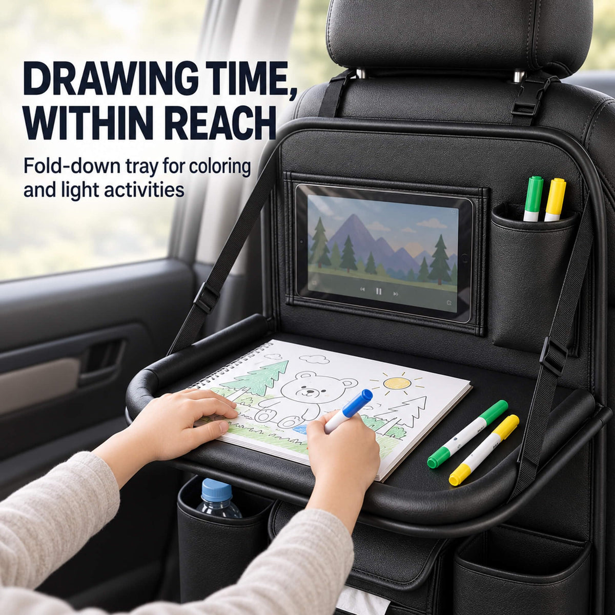 Backseat Car Organizer with Fold (Black)