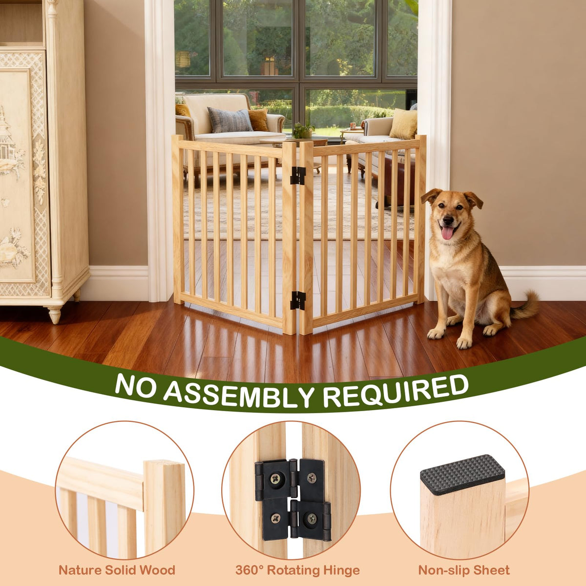 Wooden Freestanding Dog Gates Indoor (【2 Panels】H:23'')