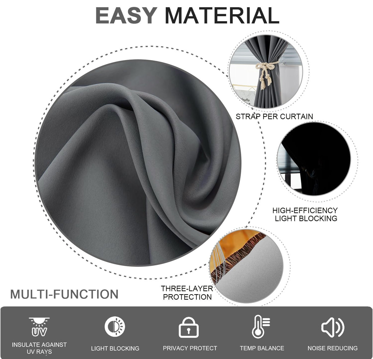 Self Adhesive Curtains (59"W x 71"L (Pack of 1) / Grey)