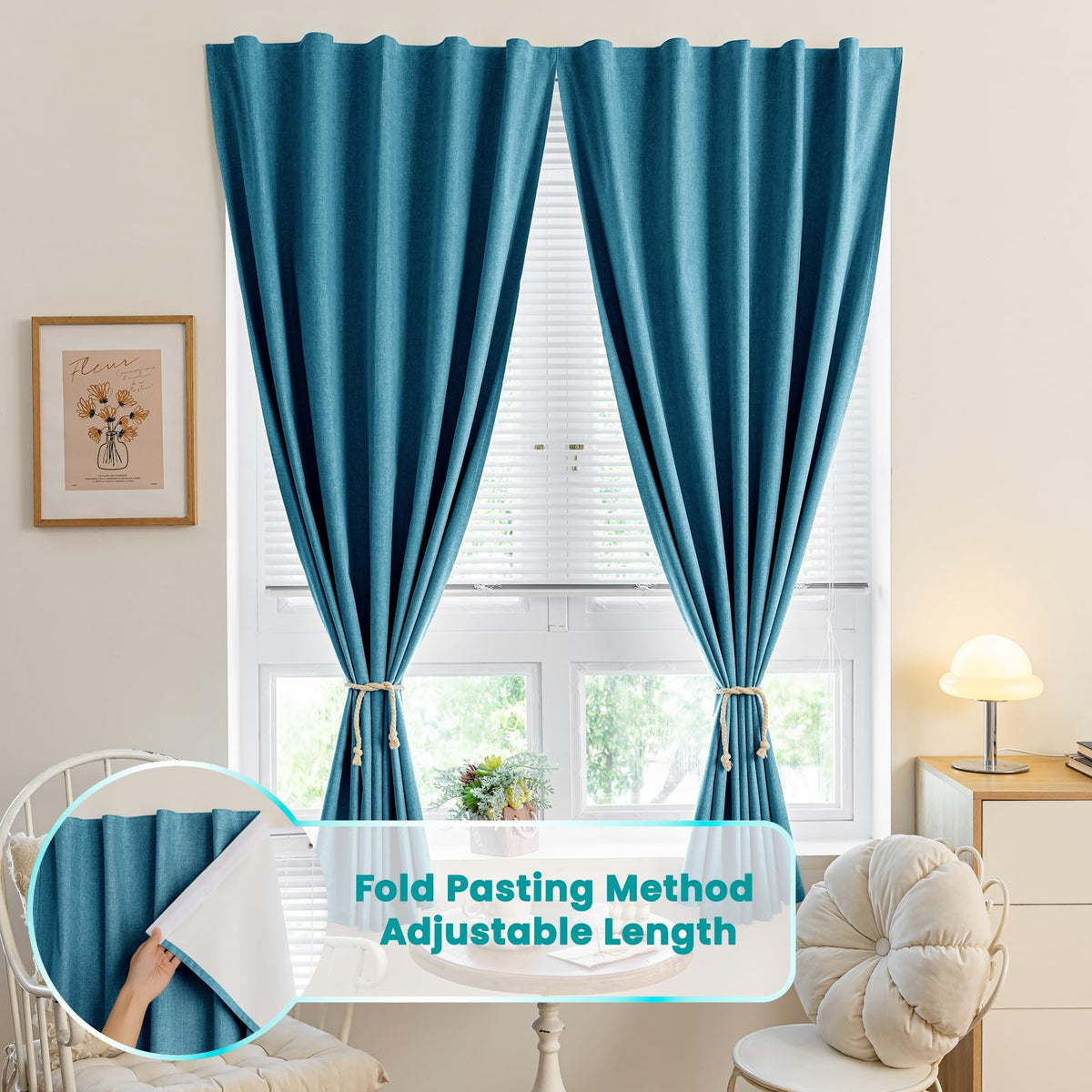 100% Blackout French Door Curtains (25"W x 40"L (Pack of 1) / Stone Blue)