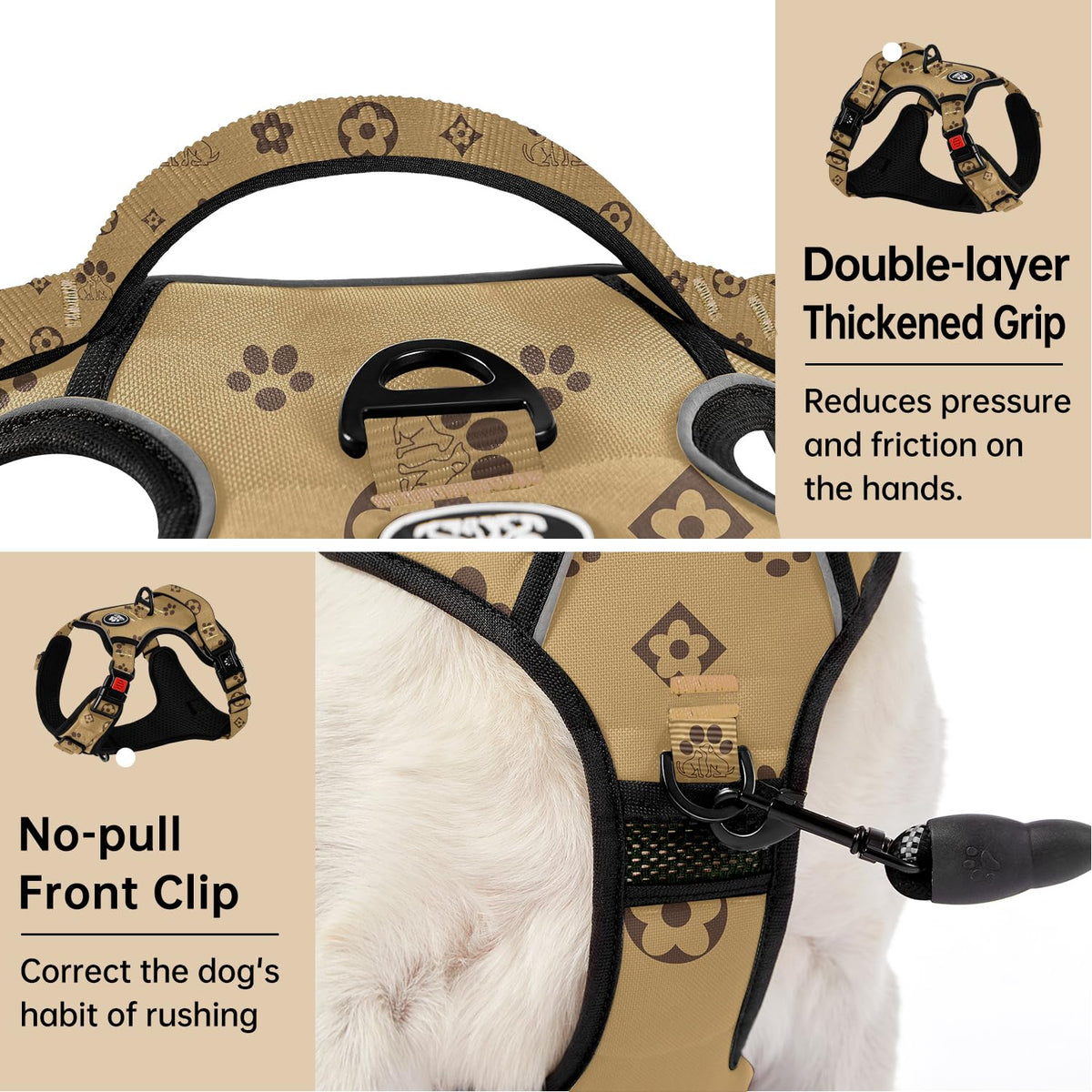 No Pull Dog Harness for Large Dogs (Light Brown / X-Large)