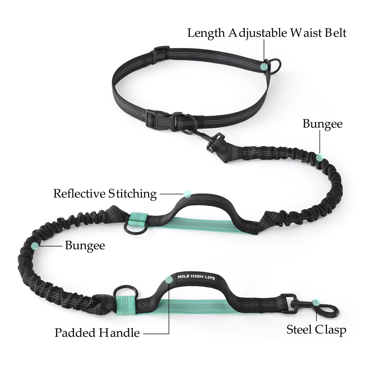 Hands Free Leash (Black Teal / 7FT Hands Free)