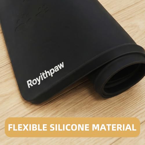 Waterproof Silicone Pet Food Mat for Dog & Cat (21.5" x 15.4" Black)