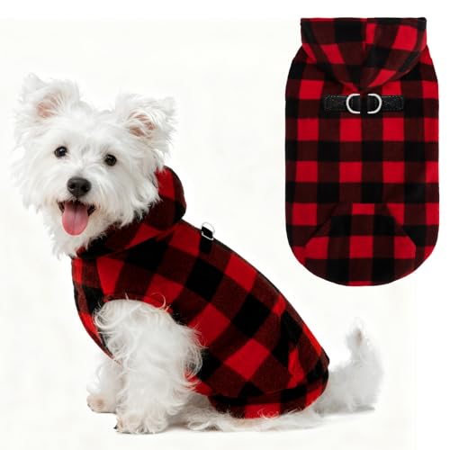 Fleece Dog Hoodie with Pouch (X-Small / Buffalo Check)