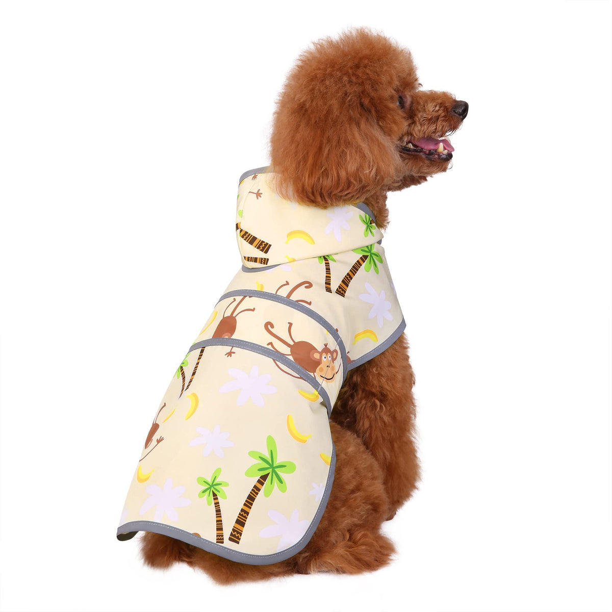 Dog Raincoat for Small Dogs Puppies Waterproof Jacket Hooded Rain Coats with Reflective Strips Leash Hole & Poncho Adjustable Fit (Monkey Banana / Small)