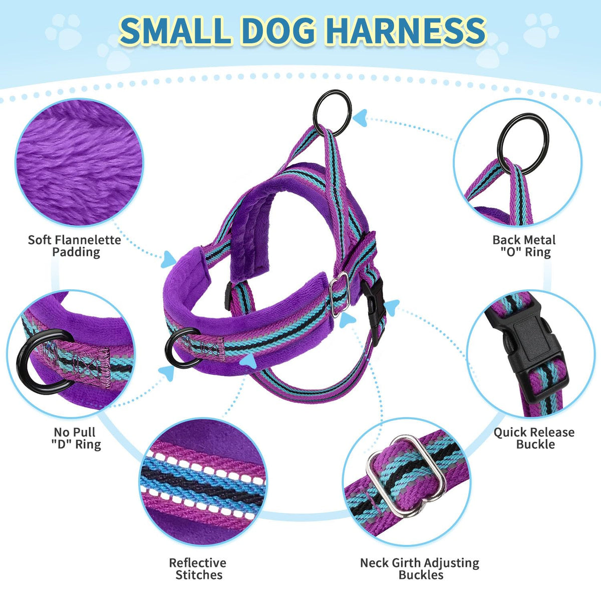 No Pull Small Dog Harness and Leash Set with Front Clip (XX-Small / Purple)