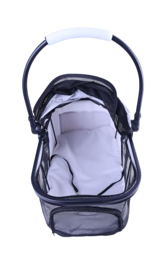 Front Full Window pet Stroller with Detachable Carrier (with Detachable Basket / White+Black)