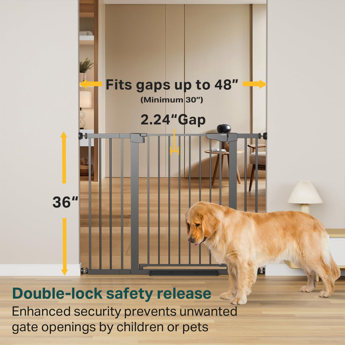 36" Extra Tall Baby Gate for Stairs (Black / 30-48"W x 36"H)