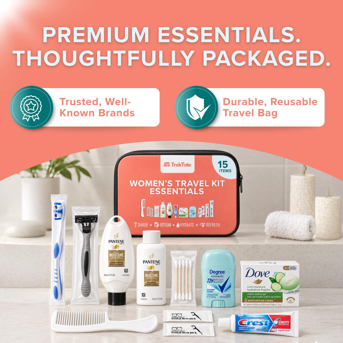 Hygiene Kits Bulk 50 Pack for Homeless Women Care Packages Travel Toiletry (50 Pack)