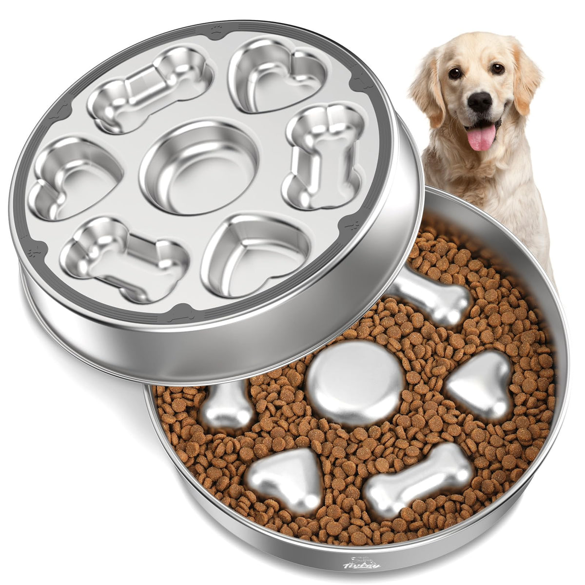 Slow Feeder Dog Bowls (5 Cups / Silver)