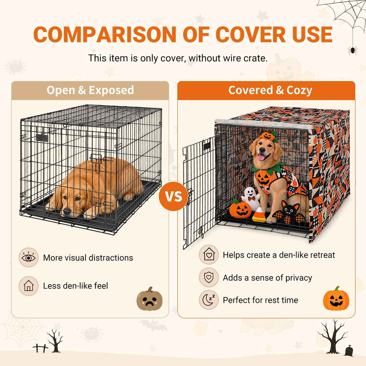 Halloween Pattern Dog Crate Cover (Orange Dog Grid / 36.0"L x 23.0"W x 25.0"H)