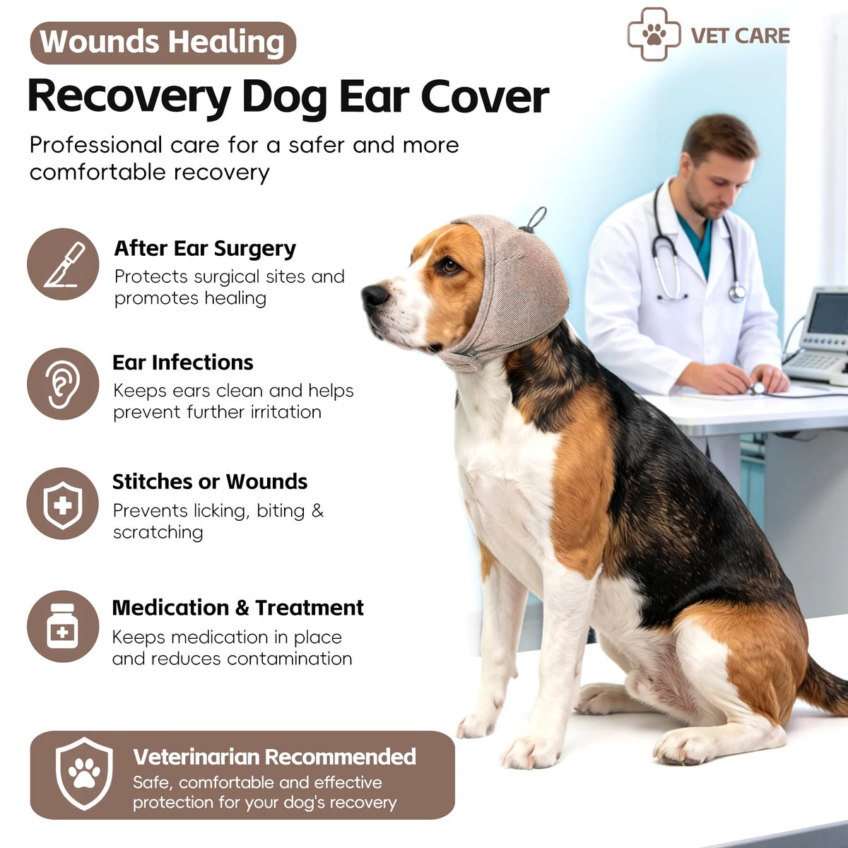 Upgraded Dog Ear Muffs No Shake Ear Wrap for Hematoma with SoundProof Pads (Khaki / Medium(Head Circle:14"-19"))
