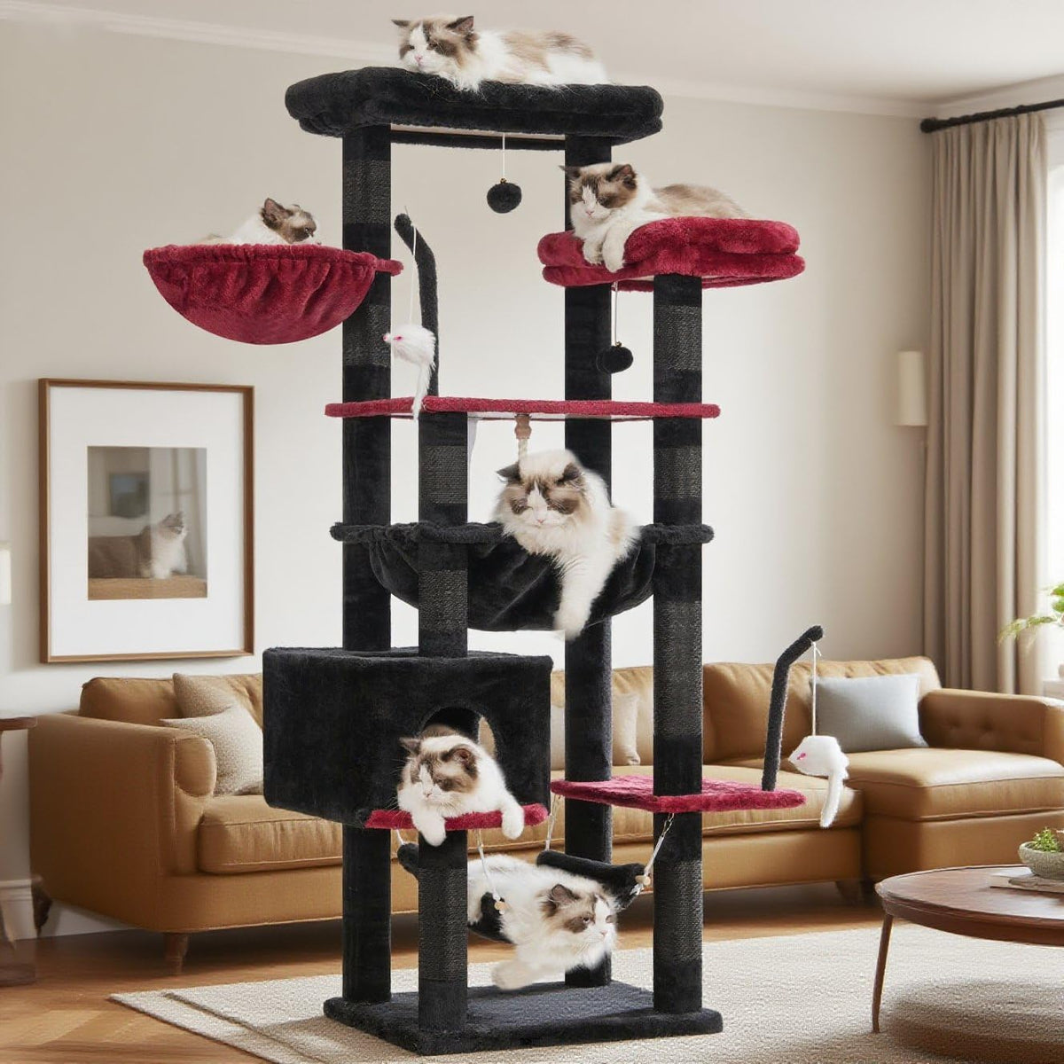 Cat Tree 63'' Cat Tower for Large Cats (63 inch / Black and red)