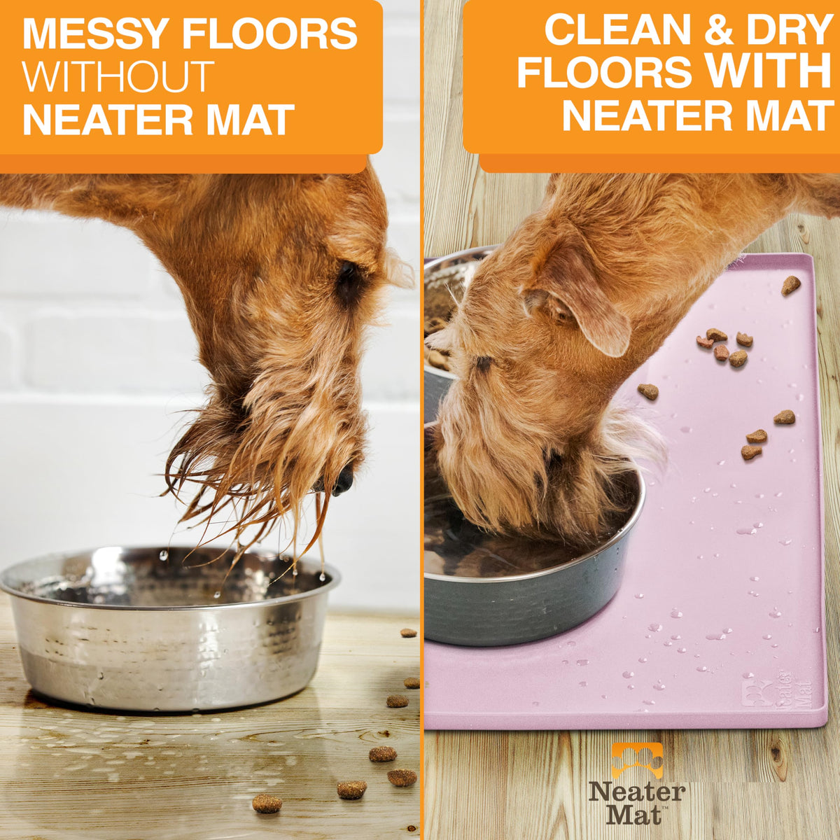Neater Mat Pet Mats for Food and Water (19"L x 12"W / Light Pink)