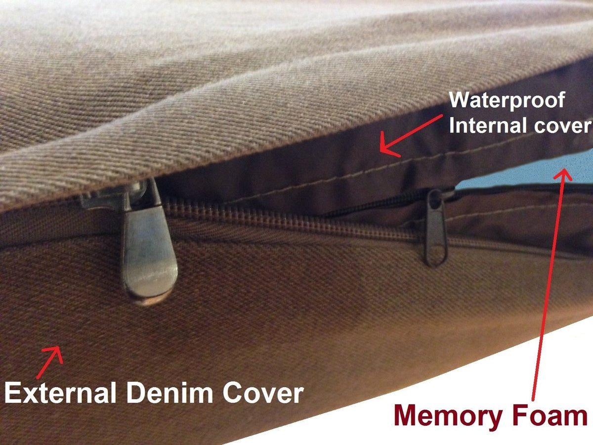 True Orthopedic Memory Foam Dog Bed with Waterproof Liner for Medium to Large Pet (XL 40" Length X 35" Width / Denim in Brown)
