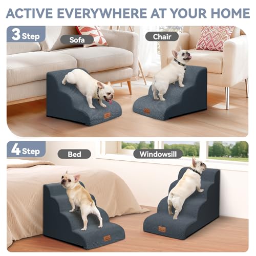 Dog Ramp and Stairs for Bed (Dark Grey / 3)