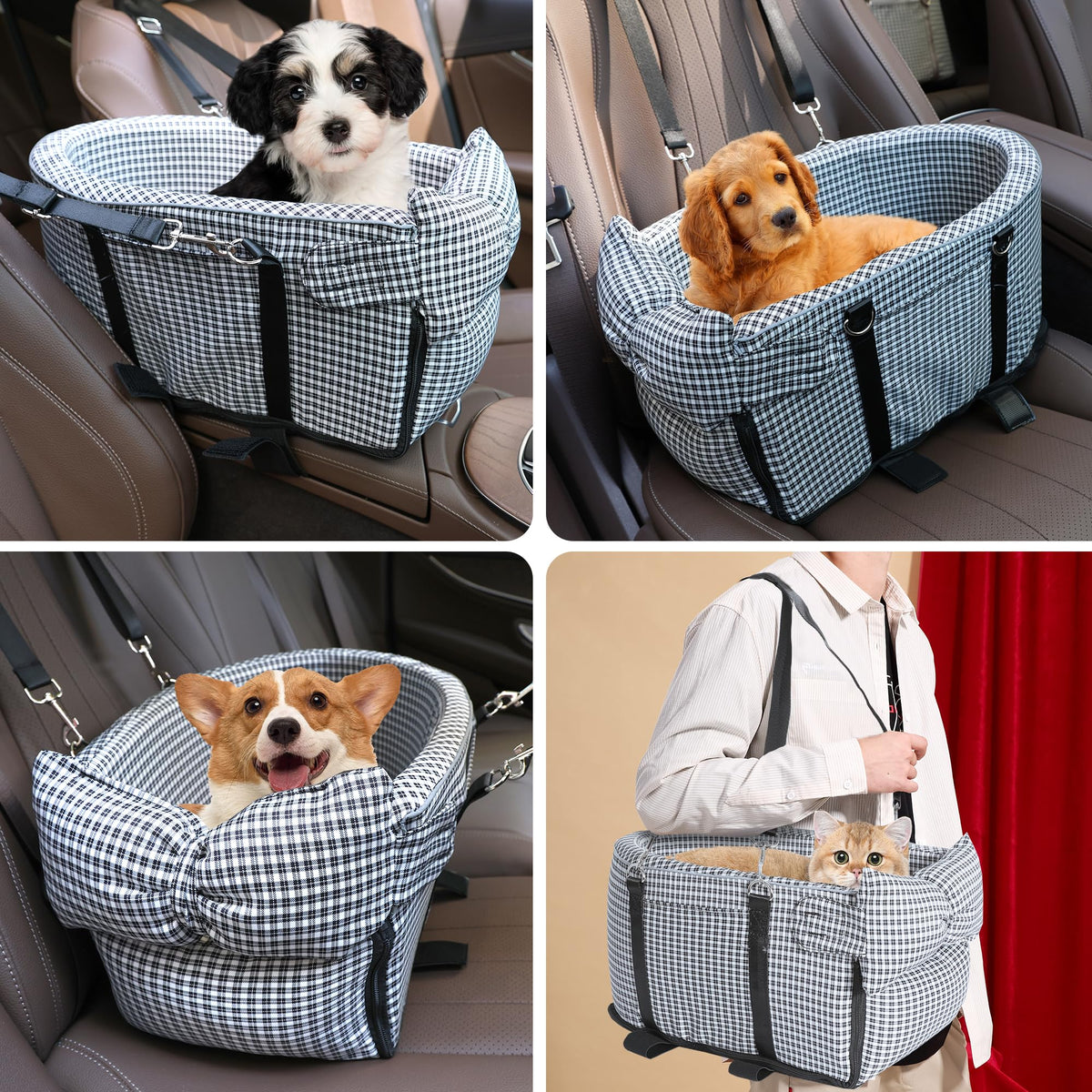 Center Console Dog Car Seat Dog Bed for Car Console Portable Armrest Booster Seat Carrier for Small Medium Dogs Anti
