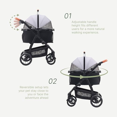 3-in-1 Dog Stroller for Small and Medium-Sized Dogs up to 55 lbs (DarkGray)