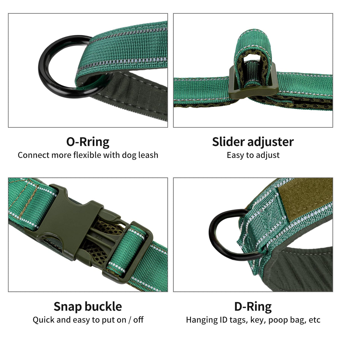 No Pull Dog Harness with Padded Handle+5 Ft Leash (M / Reflective-Green Set)