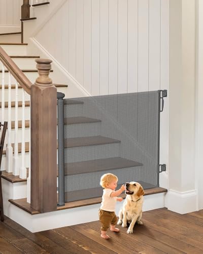 Retractable Baby Gates (Gray / 34" Tall x 55" Wide)