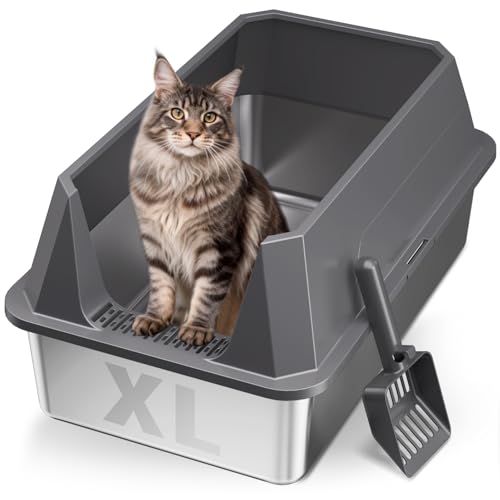 Stainless Steel Litter Box with High Sides (Gray-BT-03)