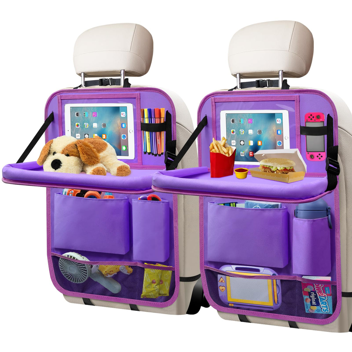 Car Seat Back Organizer Table Tray (2Pack / Purple)