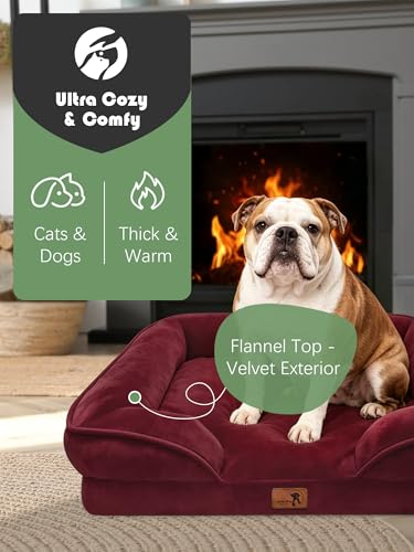 Orthopedic Dog Bed with Sides (35.0"L x 25.0"W x 6.5"Th / Burgundy)