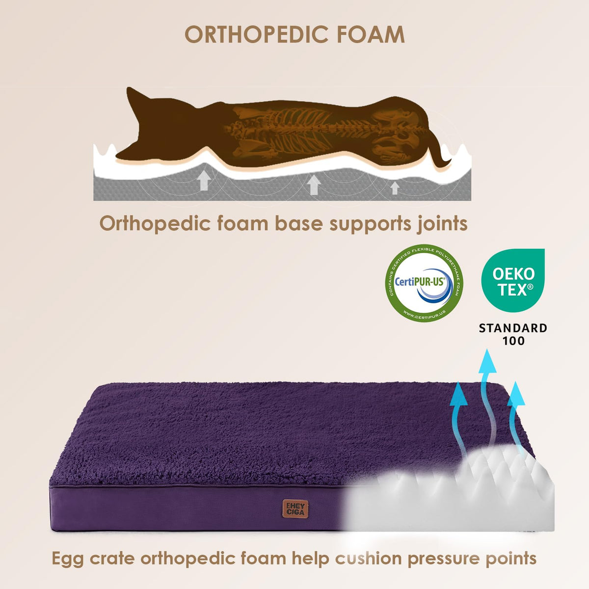 Orthopedic Dog Bed Large with Removable Washable Cover (36*27*3.5 inches / Purple)