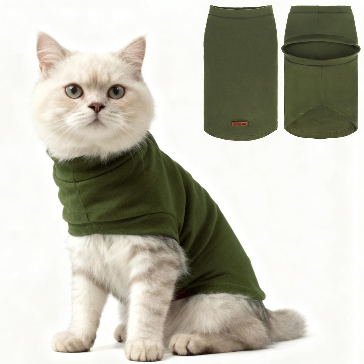 Cat Sweater Warm Fleece Pet Clothes for Cats Only (Army Green / Small)