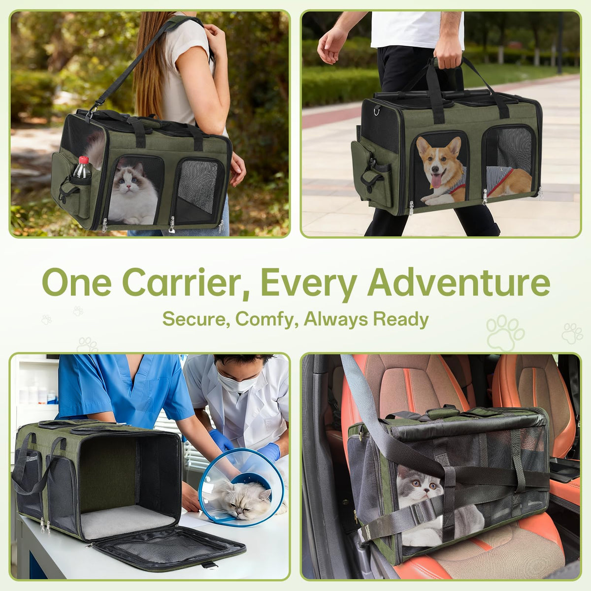 Cat Carrier for 2 Cats Double Pet Carrier Extra Large Green 2026 Upgraded (Green Upgraded)