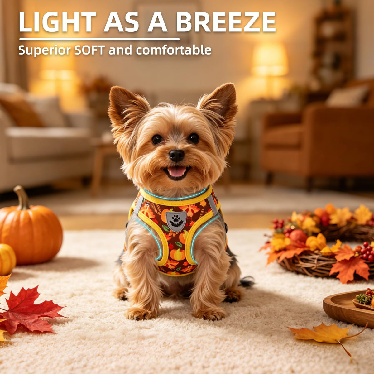 Dog Harness Collar and Leash Set No Pull for Small Medium Sized (Brown&Yellow (Fall) / L (CHEST 18"-20"))